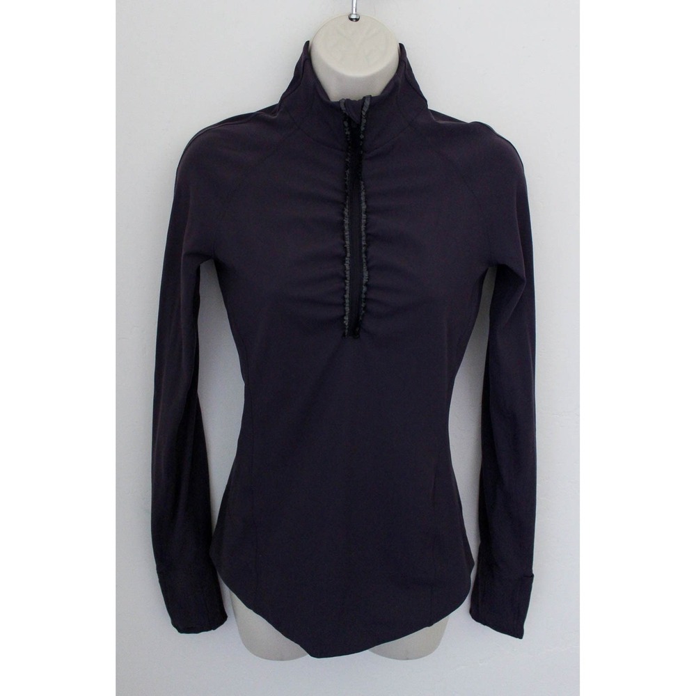 Lululemon 1/2 Zip Pullover Top Womens 4 Purple Ruffle Long Sleeve Fast as Light